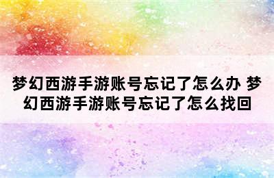 梦幻西游手游账号忘记了怎么办 梦幻西游手游账号忘记了怎么找回